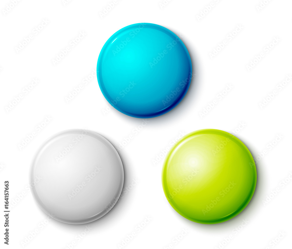 Blank colorful glossy badges. Web buttons. Vector shape design blue, red, green nad orange