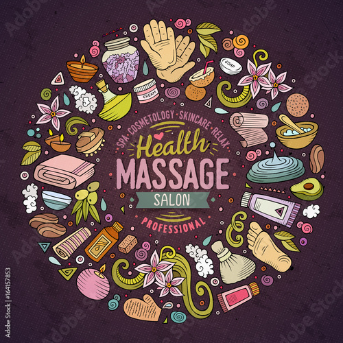 Vector set of Massage cartoon doodle objects