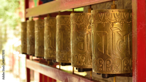 Obraz na płótnie Buddhist Praying Wheels at Norbulingka Institute