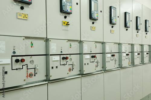 Switchgear in the electrical room. Substation control and automation.