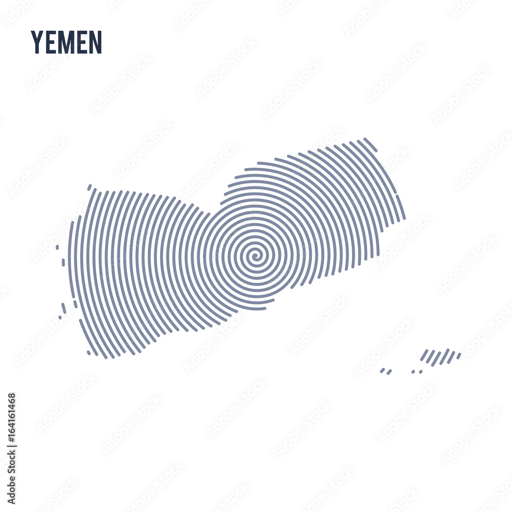 Vector abstract hatched map of Yemen with spiral lines isolated on a white background. Vector abstract hatched map of Yemen with spiral lines isolated on a white background.