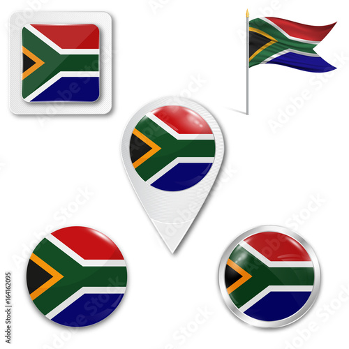 Set of icons of the national flag of South Africa in different designs on a white background. Realistic vector illustration. Button, pointer and checkbox. Free Download Set of icons of the national flag of South Africa in different designs on a white background. Realistic vector illustration. Button, pointer and checkbox. - GFXLoad