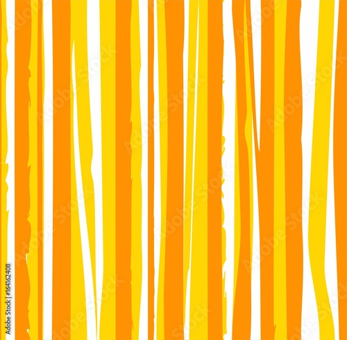 Uneven yellow stripes, seamless background, vector. Vertical, wavy lines on white background. Abstract pattern. 