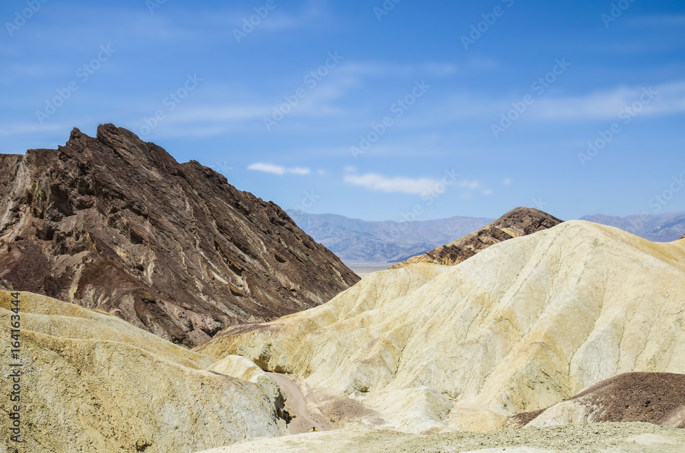 Death Valley, California with mountains and artist palette canyons