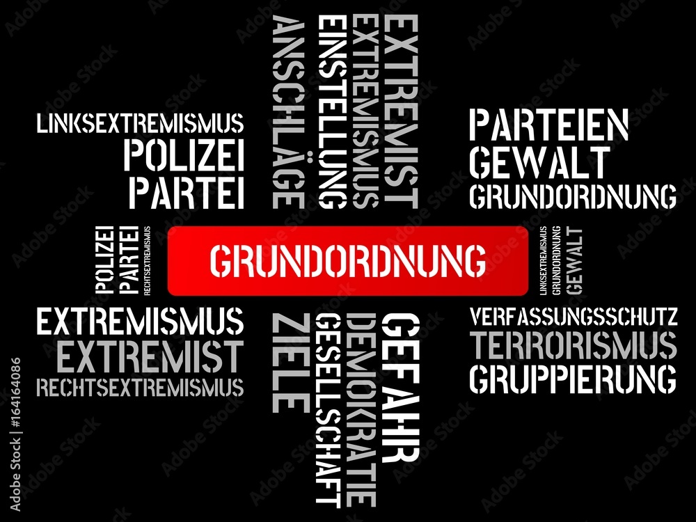 GRUNDORDNUNG - Bilder mit Wörtern aus dem Bereich Extremismus, Wort, Bild, Illustration GRUNDORDNUNG - Bilder mit Wörtern aus dem Bereich Extremismus, Wort, Bild, Illustration