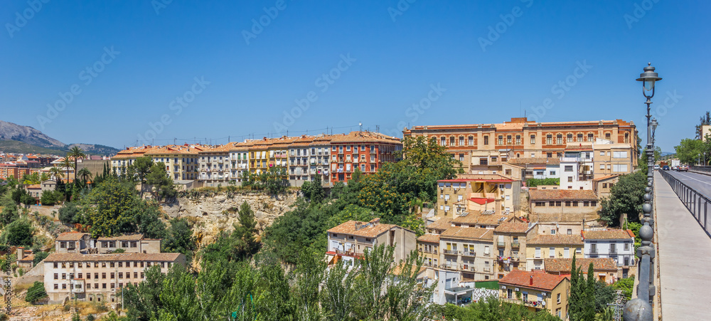 Panorama of a bridge and colorful houses in the historic center of Alcoy