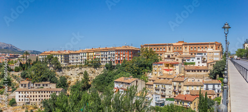 Panorama of a bridge and colorful houses in the historic center of Alcoy