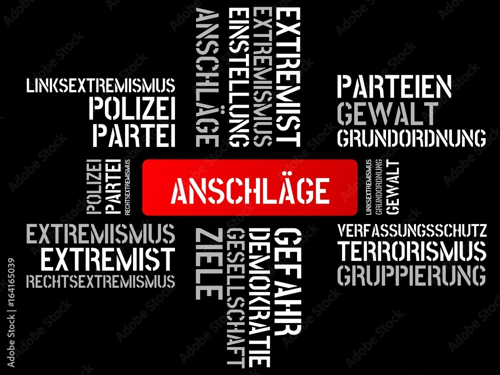 ANSCHLÄGE - Bilder mit Wörtern aus dem Bereich Extremismus, Wort, Bild, Illustration ANSCHLÄGE - Bilder mit Wörtern aus dem Bereich Extremismus, Wort, Bild, Illustration