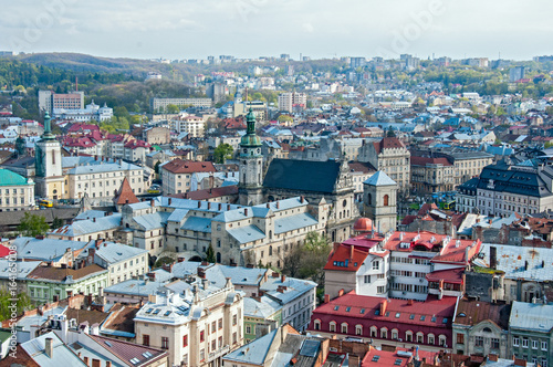 View of the residential area with houses and streets from above. cityscape with small old beautiful town.