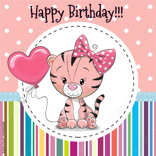 Fototapeta Naklejka Na Ścianę i Meble -  Greeting card Cute cartoon tiger