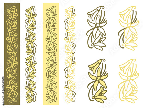 Dried vanilla fruits and flower. Monochrome and two-color plant simple ornament