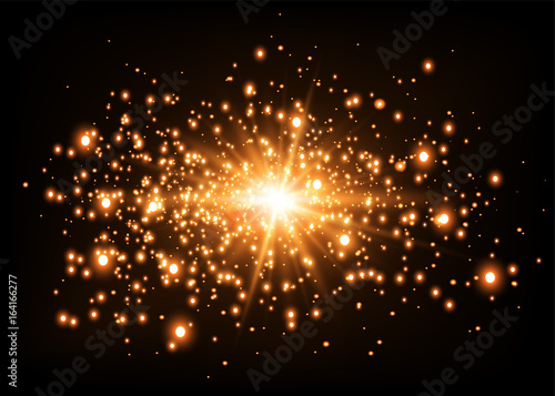 golden glowing lights effects isolated on transparent background Golden star and sparkles or gold particle glitter light. Merry Christmas festive background.defocused circle particle bokeh.	