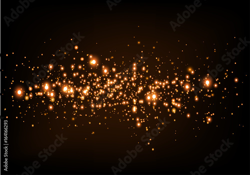 golden glowing lights effects isolated on transparent background Golden star and sparkles or gold particle glitter light. Merry Christmas festive background.defocused circle particle bokeh.	