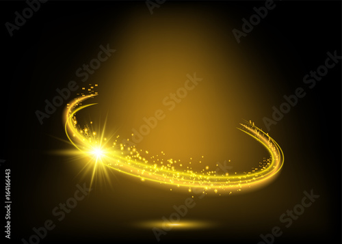 Gold glitter light  round  sparkling particle   with Copy Space for Text on Black Background. Golden light frame concept for christmas or new year composition or card .Vector 