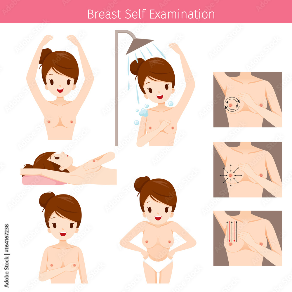 Naked Woman Breast Self-Examination And Method to Palpation, Mammary, Boob, Body, Organs, Physical, Sickness, Health Naked Woman Breast Self-Examination And Method to Palpation, Mammary, Boob, Body, Organs, Physical, Sickness, Health
