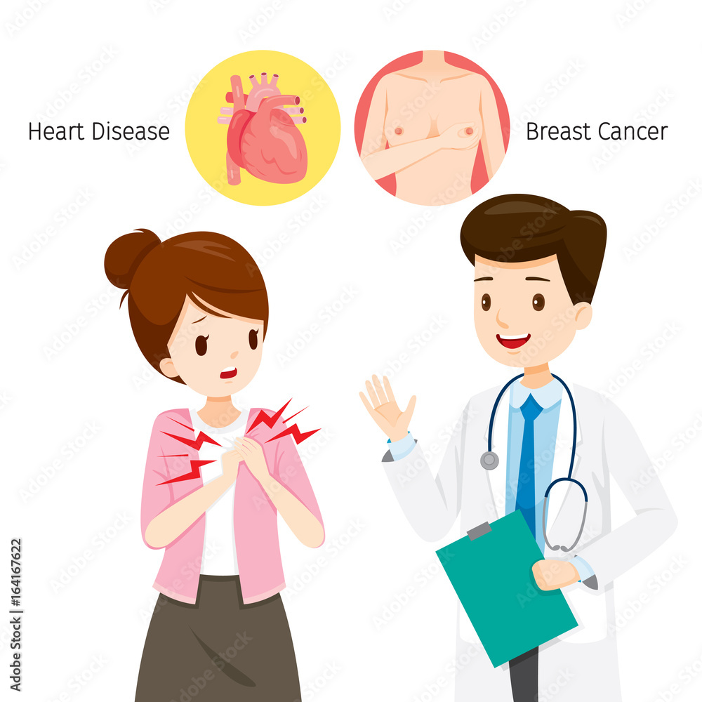 Woman See Doctor About Her Chest Pain, Heart Disease Or Breast Cancer, Mammary, Boob, Body, Organs, Physical, Sickness, Health Woman See Doctor About Her Chest Pain, Heart Disease Or Breast Cancer, Mammary, Boob, Body, Organs, Physical, Sickness, Health