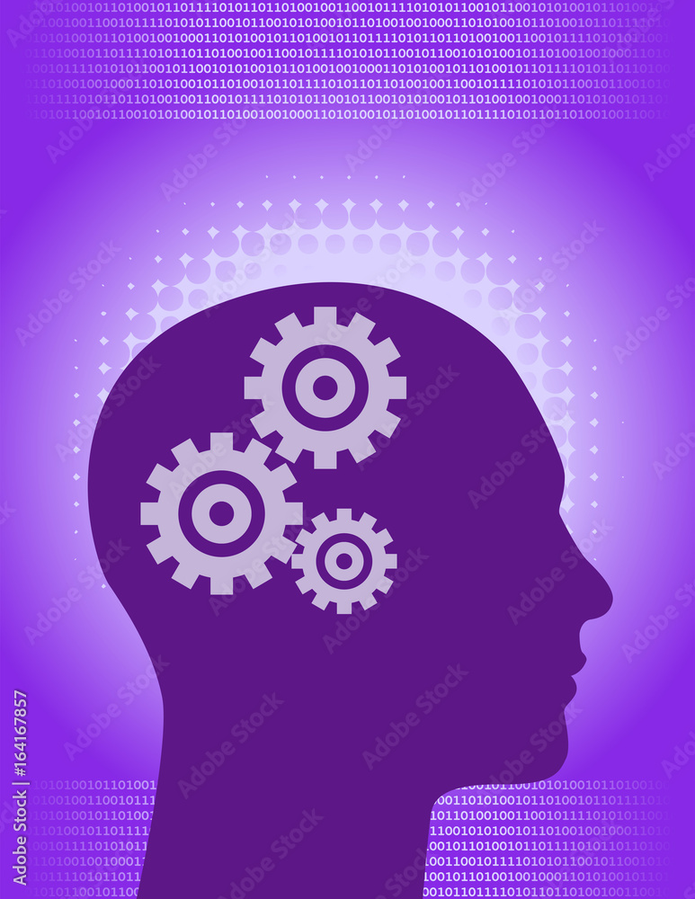 Binary digital background with a man and gears Binary digital background with a man and gears