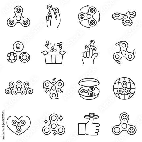 Fidget spinner icons set. toy designed to spin along its axis. isolated symbols collection