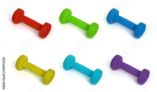Multi-colored dumbbells for fitness © Elena