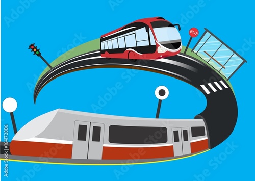 City Transport, bus, underground train illustration