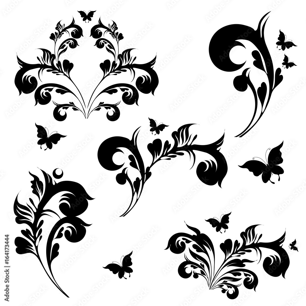 black swirls,butterfly, isolated on a white black swirls,butterfly, isolated on a white