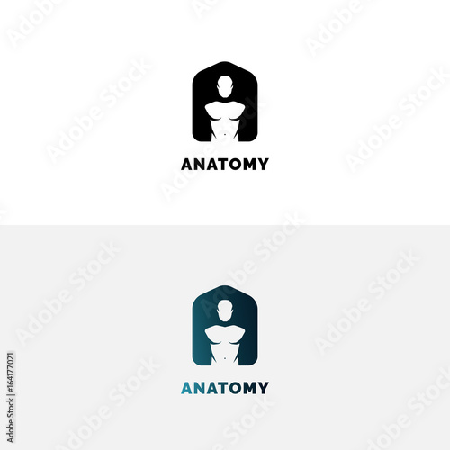 Anatomy logo with human torso. Negative space A letter logo.