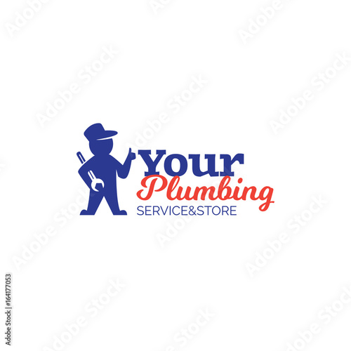Plumbing service logo with repairman holding wrench