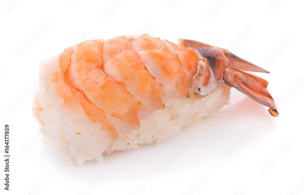 CloseUp Shrimp sushi isolated on white background CloseUp Shrimp sushi isolated on white background