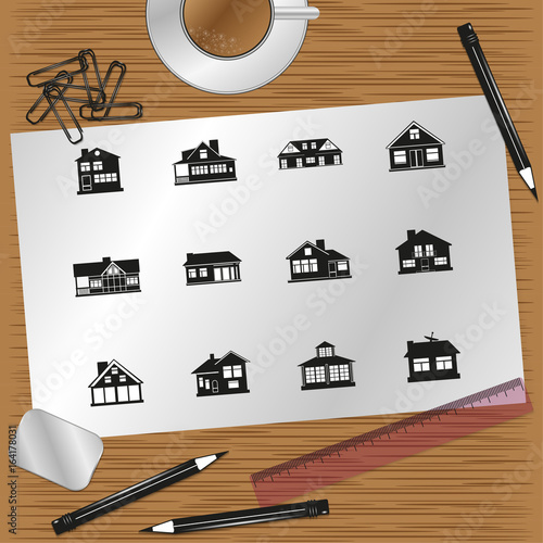 Set of vector icons on the theme of private homes.
