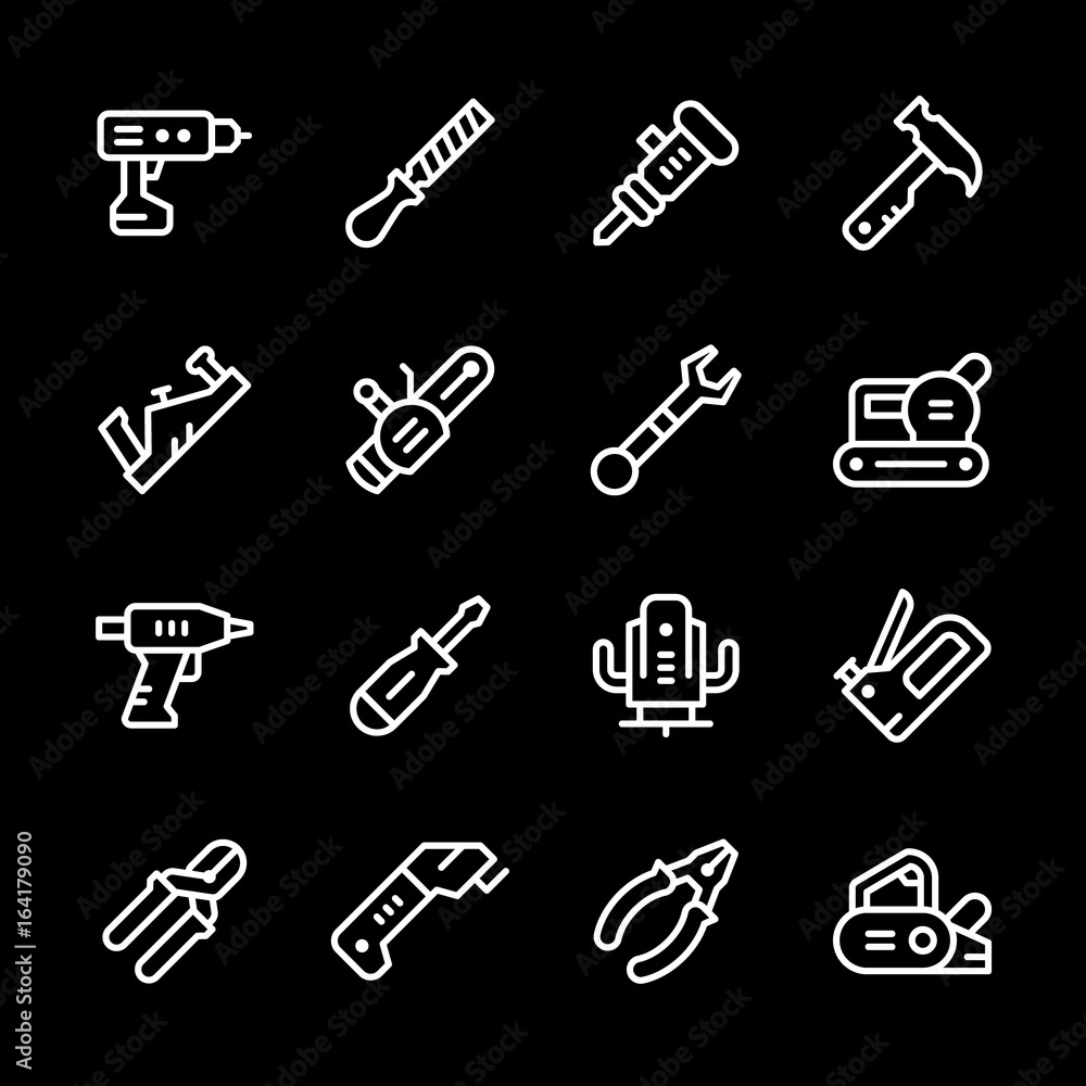 Fototapeta premium Set line icons of electric and hand tool