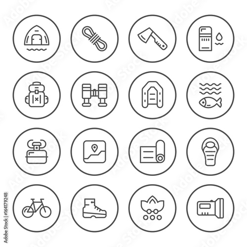 Set round line icons of camping