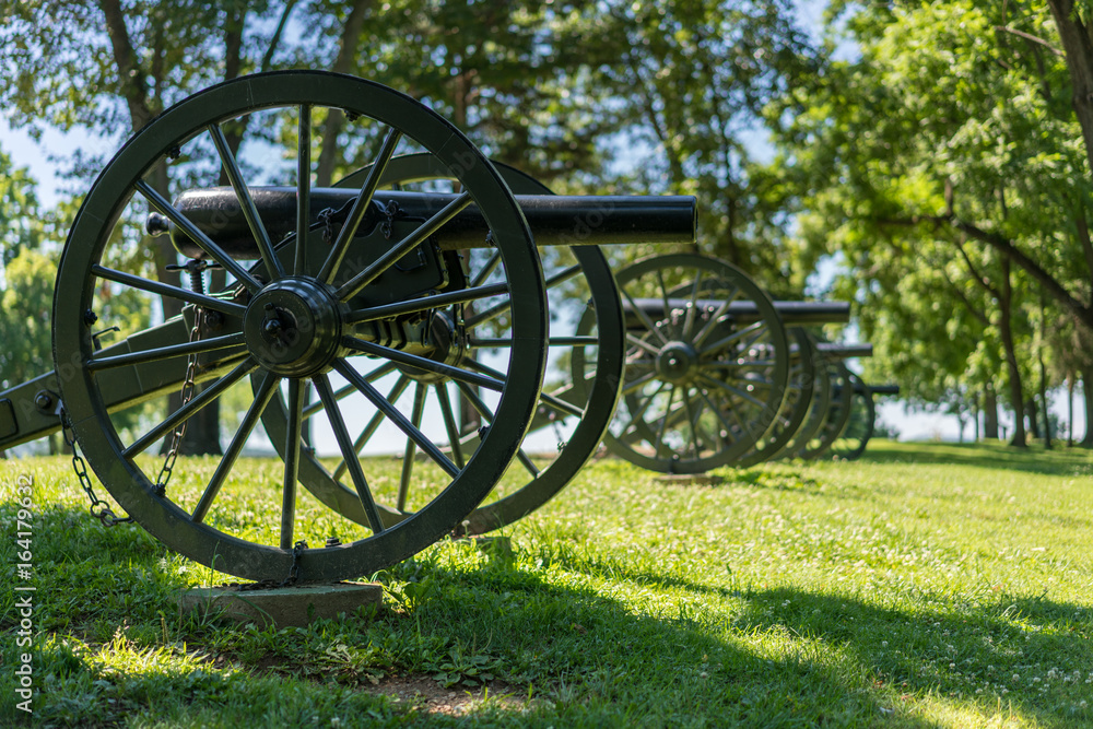 Row of antique civil war cannons at Harpers Ferry WV