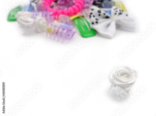 various hair accessories for young girls on a white background