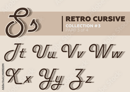 Retro Character Typeset. Vintage Layered Font with Striped Shadow.