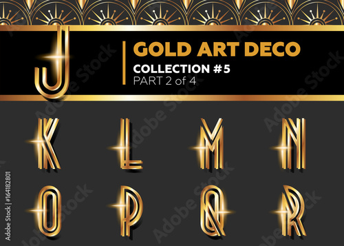 Vector Art Deco 3D Font. Shining Gold Retro Alphabet. Gatsby Style.