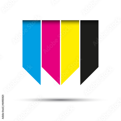 Vector hanging ribbons in cmyk colors with shadows isolated on white background