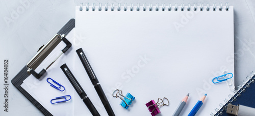 Assortment of school business supplies, crayons, pens