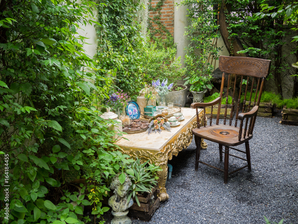 Relaxation corner, garden, tea time