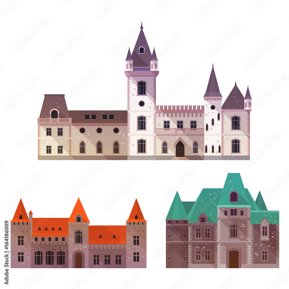 Medieval castles with towers and turrets