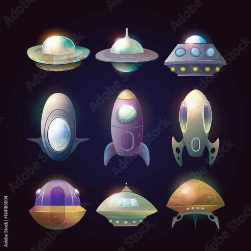 Alien spaceship disk or astronaut rocket.