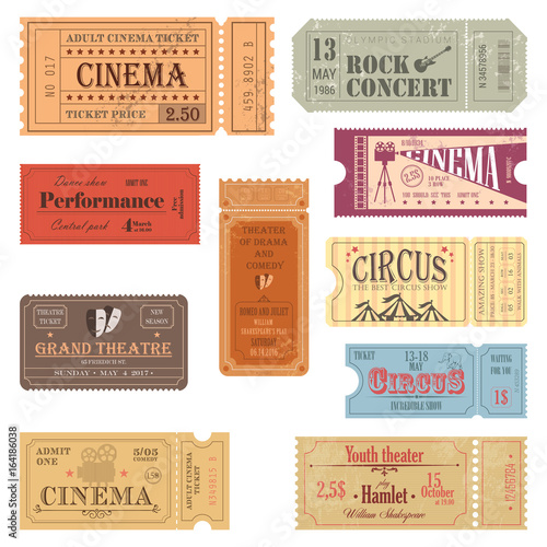 Retro tickets or old paper coupons for show