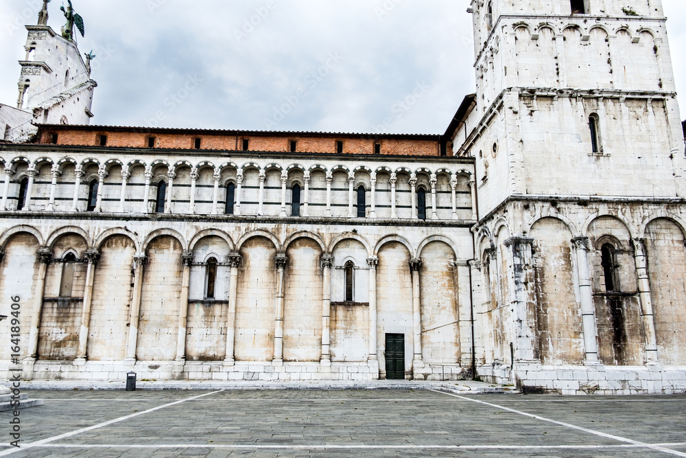 Side of the church of San Michele in Foro, in Lucca, Italy.