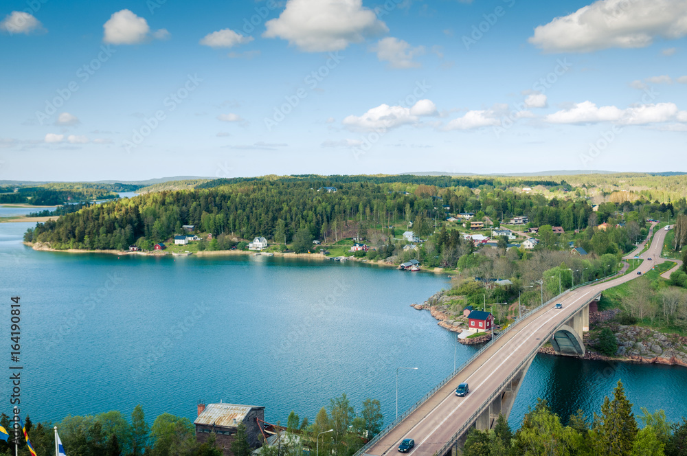 Obraz premium View from the observation tower on the bridge between the islands. The Aland Islands. Finland