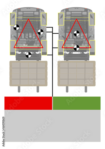 Forklift stability triangle. Safety tips. Plan view. Flat vector.