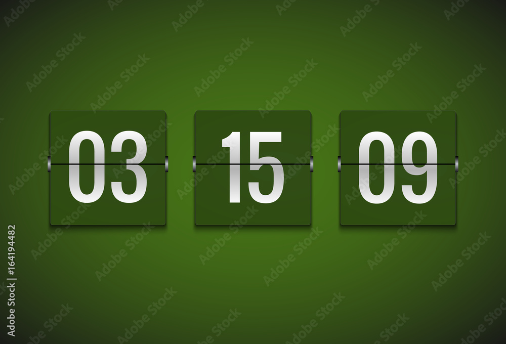 Countdown timer clock counter. Flip vector timer template. Display