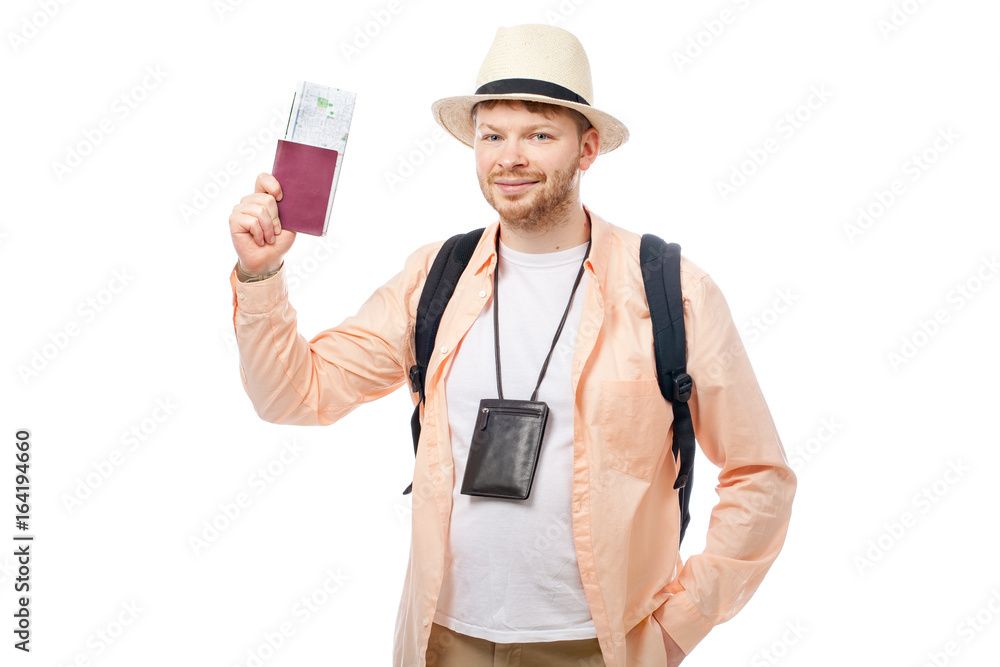 smiling young tourist isolated over white background smiling young tourist isolated over white background