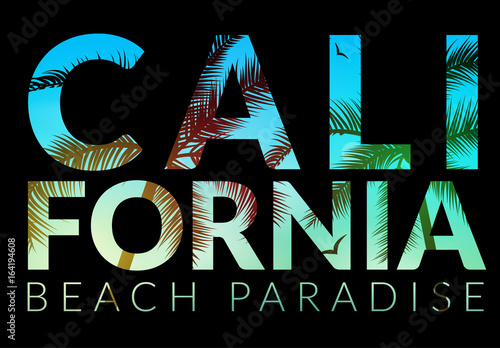California background with palm. Vector background beach. Summer tropical banner design. Paradise poster template illustration