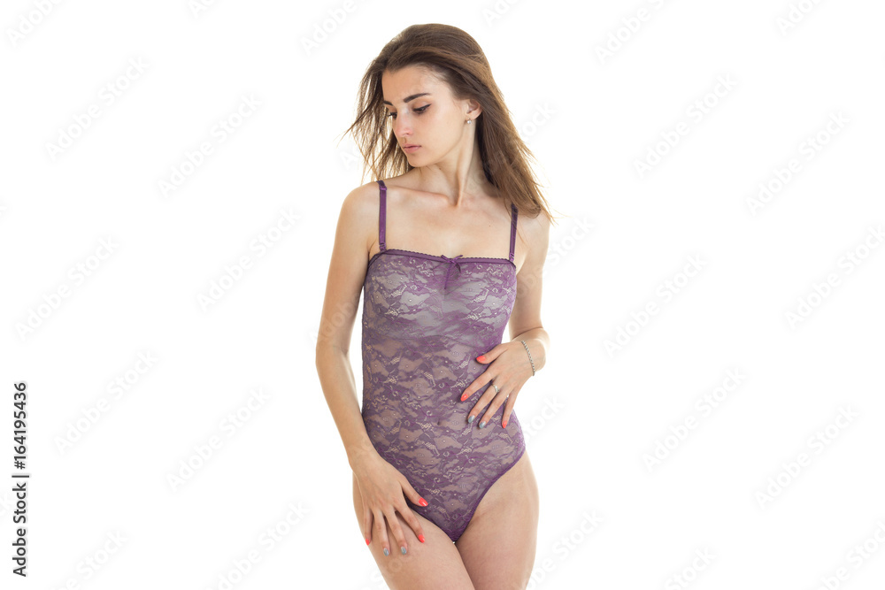 sensual young girl in lace body lingerie with closed eyes sensual young girl in lace body lingerie with closed eyes