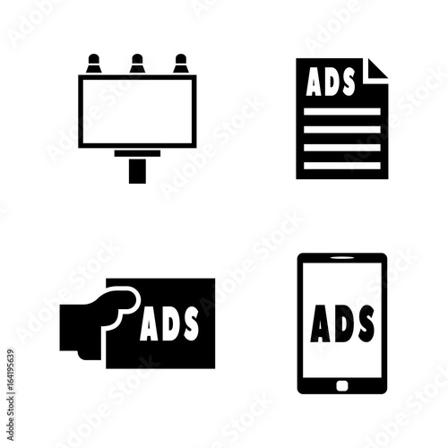 Advertisement. Simple Related Vector Icons Set for Video, Mobile Apps, Web Sites, Print Projects and Your Design. Black Flat Illustration on White Background.
