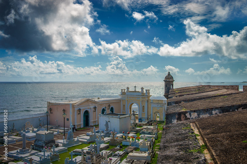 View of historic colorful Puerto Rico city from the cemetry photo